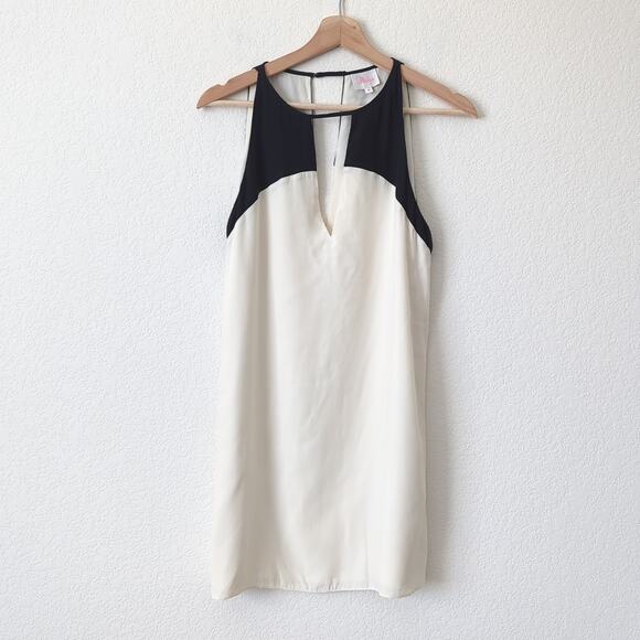 Parker Black Ivory Colorblock 100% Silk Crosby Dress Women's Medium High Neck - Picture 6 of 10